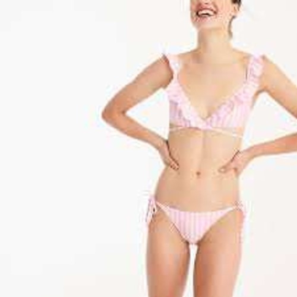 J.Crew Pink White Striped Ruffle Tie Front Bikini Set J2791 Mens M